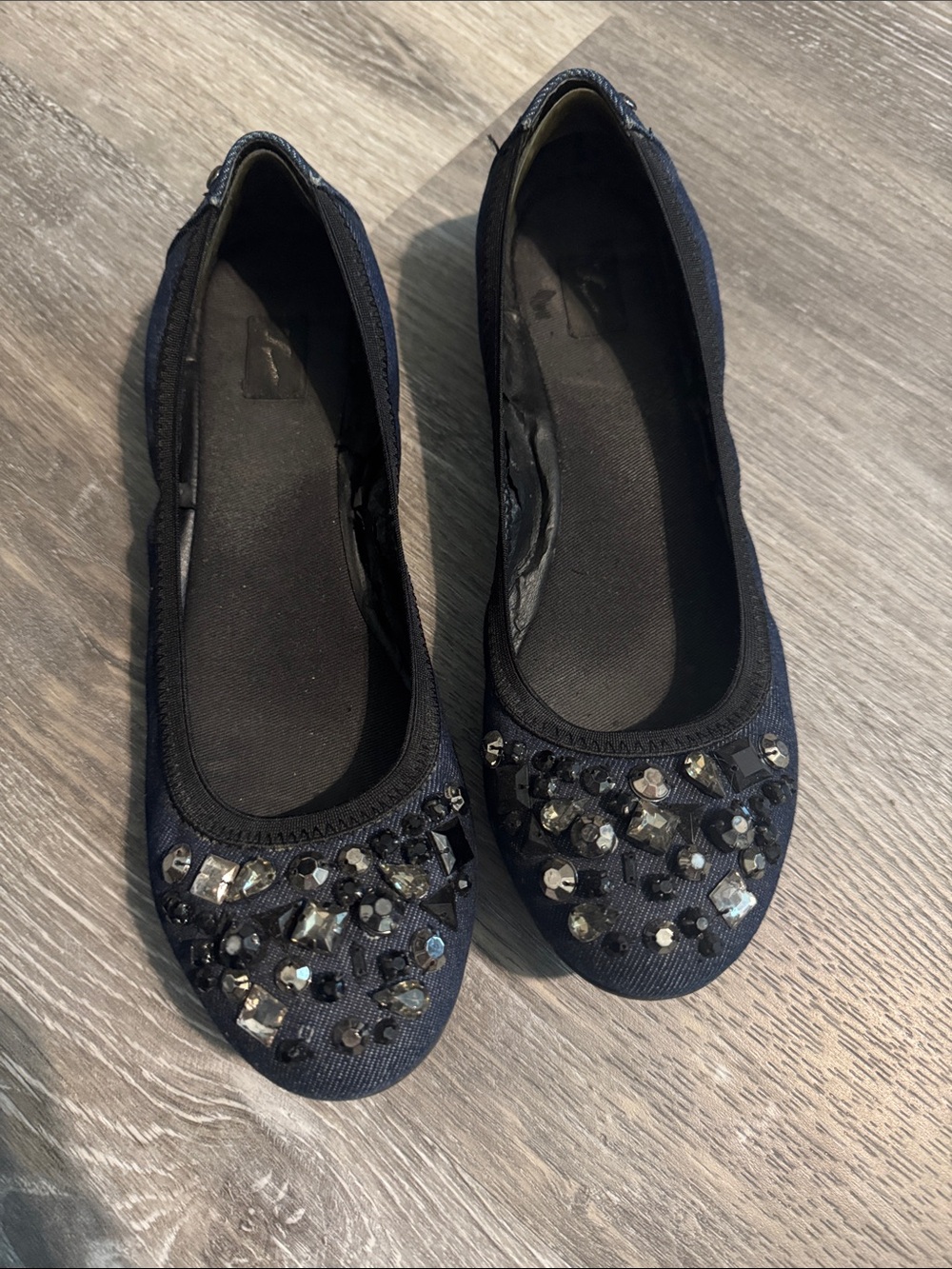 Vera Wang Women’s Navy Denim Jeweled Ballet Flats